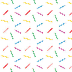 Seamless pattern of colorful pencils on white background. Simple and playful school design for stationery, wrapping paper, or fabric texture.