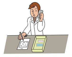 疑義照会する薬剤師のイラスト