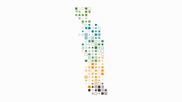 Togo animated country shape. Pulsating colored dots on the map of the country. Large size square blocks. Digital style Togo map on white background. Beautiful animation video.