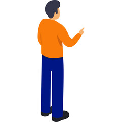 Man In Orange Long Sleeve Shirt And Blue Pants Standing And Pointing With Transparent Background
