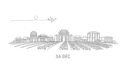 Obraz premium Sa Dec Vietnam Cityscape with Airplane Icon
