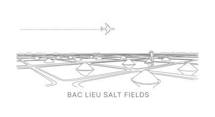 Obraz premium Vietnam Bac Lieu Salt Fields Aerial View and Worker Outline