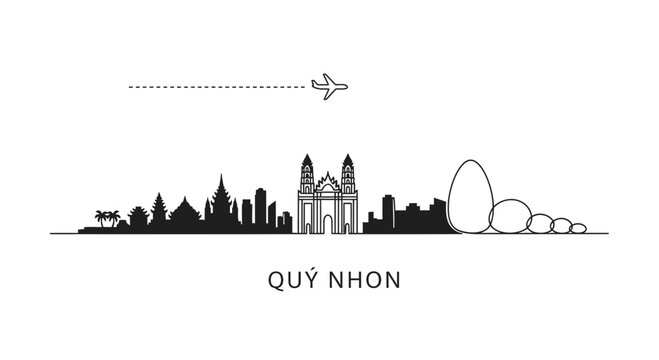 Qui Nhon Skyline with Airplane and Natural Landmarks
