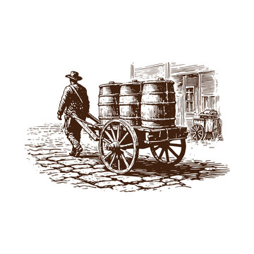 Historical Milkman with Barrel Cart