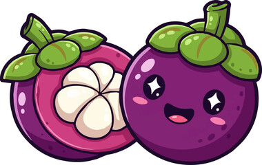 Cartoon Illustration of Mangosteen Fruit