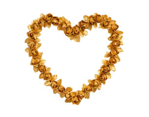 Golden rose heart shape on transparent background elegant floral design for romantic occasions