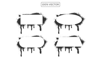 Grunge graffiti stencil frames with spray paint borders. Black vector rectangles and squares illustration