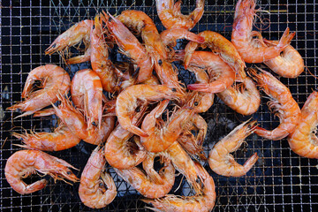 Red Grilled Shrimp on Charcoal Grill