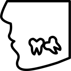 Outline of Human Jawbone With Two Teeth Showing Dental Health And Oral Care Concept In White Background