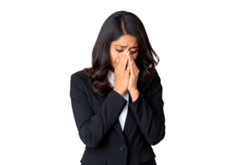 Emotional young woman in formal attire expressing sadness and vulnerability