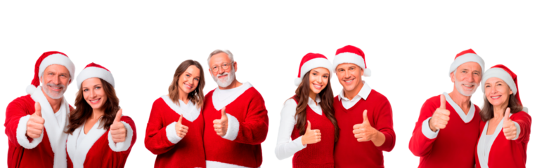 Festive family celebration with smiling santa hats and red sweaters for christmas cheer