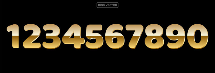  gold numbers and symbol set. Vector illustration of Golden metallic calligraphic numbers. Modern lettering sign element