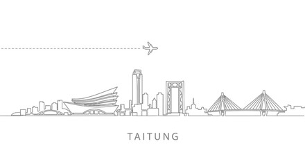 Obraz premium Taitung City Skyline with Airplane and Dashed Line