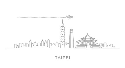 Obraz premium Taipei Cityscape Line Art with Airplane Icon