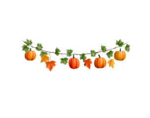 Autumn garland with pumpkins and leaves for seasonal decoration