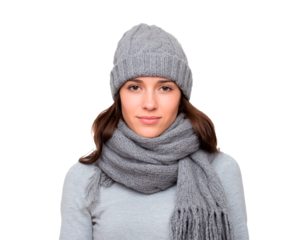 Winter warmth: woman in cozy knit hat and scarf