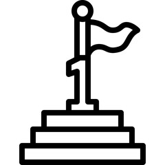 Outline Graphic Of Number One Trophy With Waving Flag On Top Of Podium Against Transparent Background Symbolizing Achievement And Victory