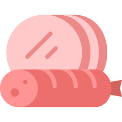 Fototapeta premium Pink Sausage and Meat Slices Icon with Transparent Background and Flat Design Style