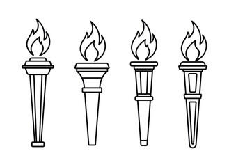 minimal outline Olympic torch vector icon set