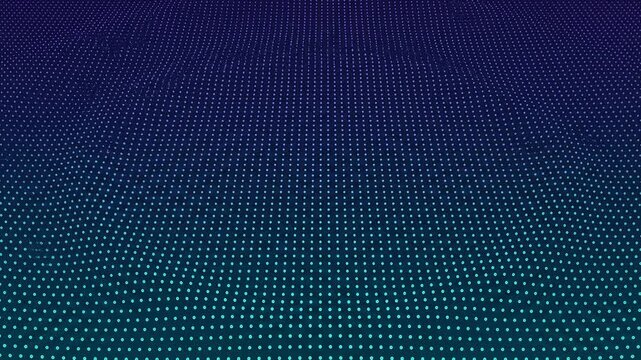 Abstract digital art of a dark blue and teal gradient of countless tiny dots receding into the distance, creating a sense of depth and technological advancement