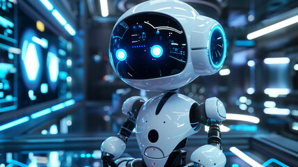 Fototapeta premium Cute AI robots will help with future Earth work