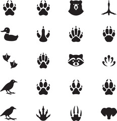 Fototapeta premium Animal Tracks Icon Set: A collection of animal tracks, capturing the various footprints left by a range of creatures. perfect for designs