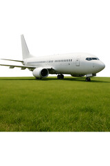 Airplane resting on green grass peaceful travel journey nature High quality Realistic image.