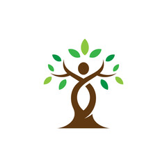 simple people and tree element logo design vector with flat style