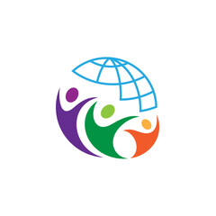 modern peoples and globe element logo design vector with flat style
