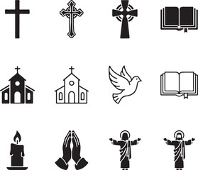 Fototapeta premium Religious Icons: A collection of symbolic illustrations representing faith, hope, and spirituality, inviting reflection on beliefs and values.
