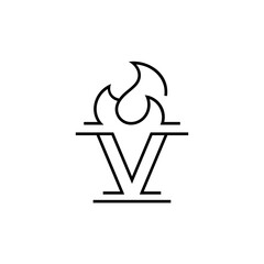 luxury torch and fire element logo design vector with line style