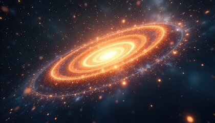 A cosmic spectacle: bright orange galaxy with swirling dust and distant stars in dark space view