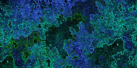Obraz premium Deep Blue and Green Abstract Texture with Neon Outline and Dark Organic Pattern background