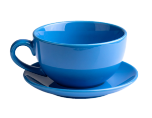 Blue Ceramic Cup and Saucer Isolated on White Background