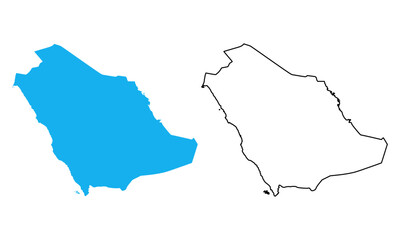 Saudi Arabia country map. Map in various outline and blue silhouette styles