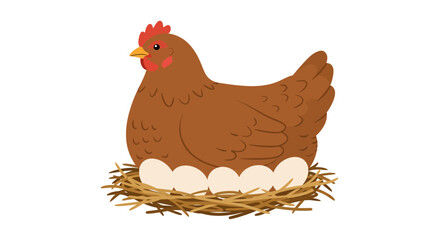 Brown hen sitting on nest with eggs a symbol of life and nature.