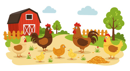 Farmyard Friends: Chickens Rooster and Barnyard Scene.