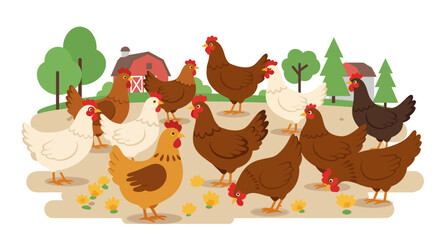 A Flock of Chickens and Chicks on a Farm.
