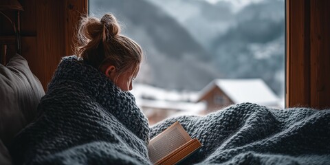 A person curled up in a huge soft knitted blanket, enjoying ultimate comfort and cozy relaxation at home.