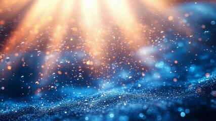Abstract sparkling blue and gold light particles with glowing rays - Powered by Adobe