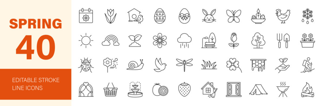 Spring icon set. Editable line icons. Vector illustration. - Powered by Adobe