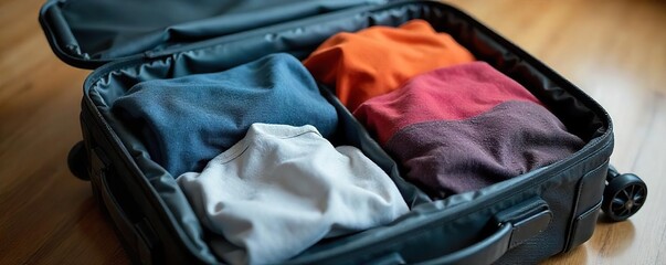 Organized Suitcase Ready for Travel Efficient Packing for Wrinkle-Free Clothes on Business Trips or Vacations