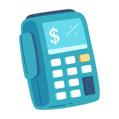 Illustration Of Teal Point Of Sale Terminal Device With Dollar Sign on Screen and Transparent Background