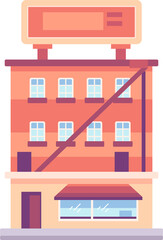 Stylized Building Illustration With Billboard And Storefront Against Transparent Background