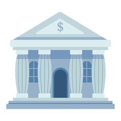 Stylized Blue Building Illustration on Transparent Background with Geometric Elements and Columns