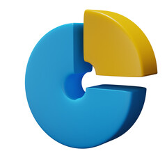 Abstract 3D Pie Chart Graphic Element with Blue and Yellow Sections on Transparent Background