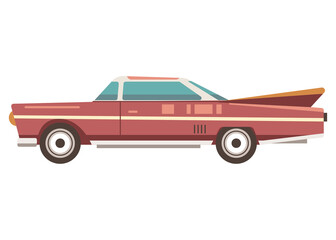 Classic Red Vintage Car Side View Pixel Art Illustration with White Background