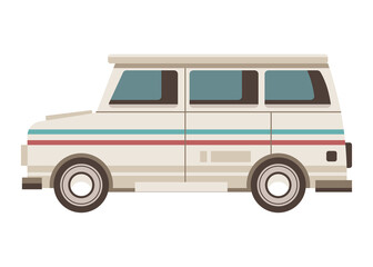 Flat Illustration of White Retro Van on Transparent Background with Geometric Design