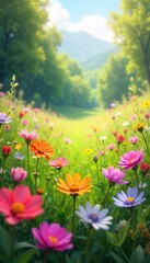 Sun-Drenched Meadow of Vibrant Wildflowers A Breathtaking Spring Tapestry