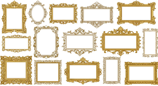 Collection of ornate vintage picture frame styles decorative borders for art and photography display vector on white background